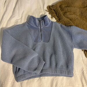 Pink Rose Light Blue Corduroy Sherpa Half-Zip Pullover